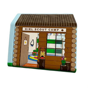 Girl Scout Camp Cabin Cookie Tin 2021 5"x5.25" Trophy Nut Memorabilia Used